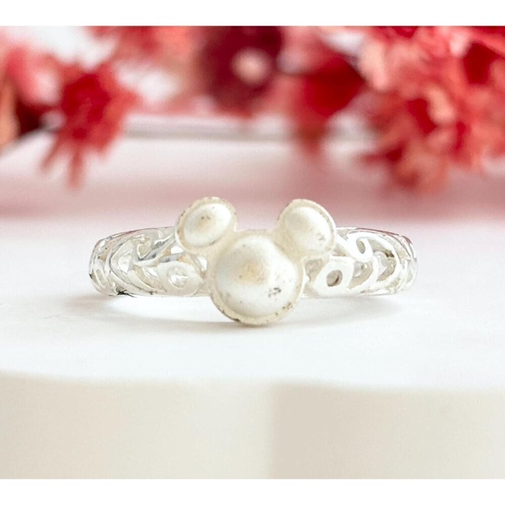 Walt Disney Mickey Mouse Figural Head Shaped Faux Pearl Vintage Ring - sz 2.25